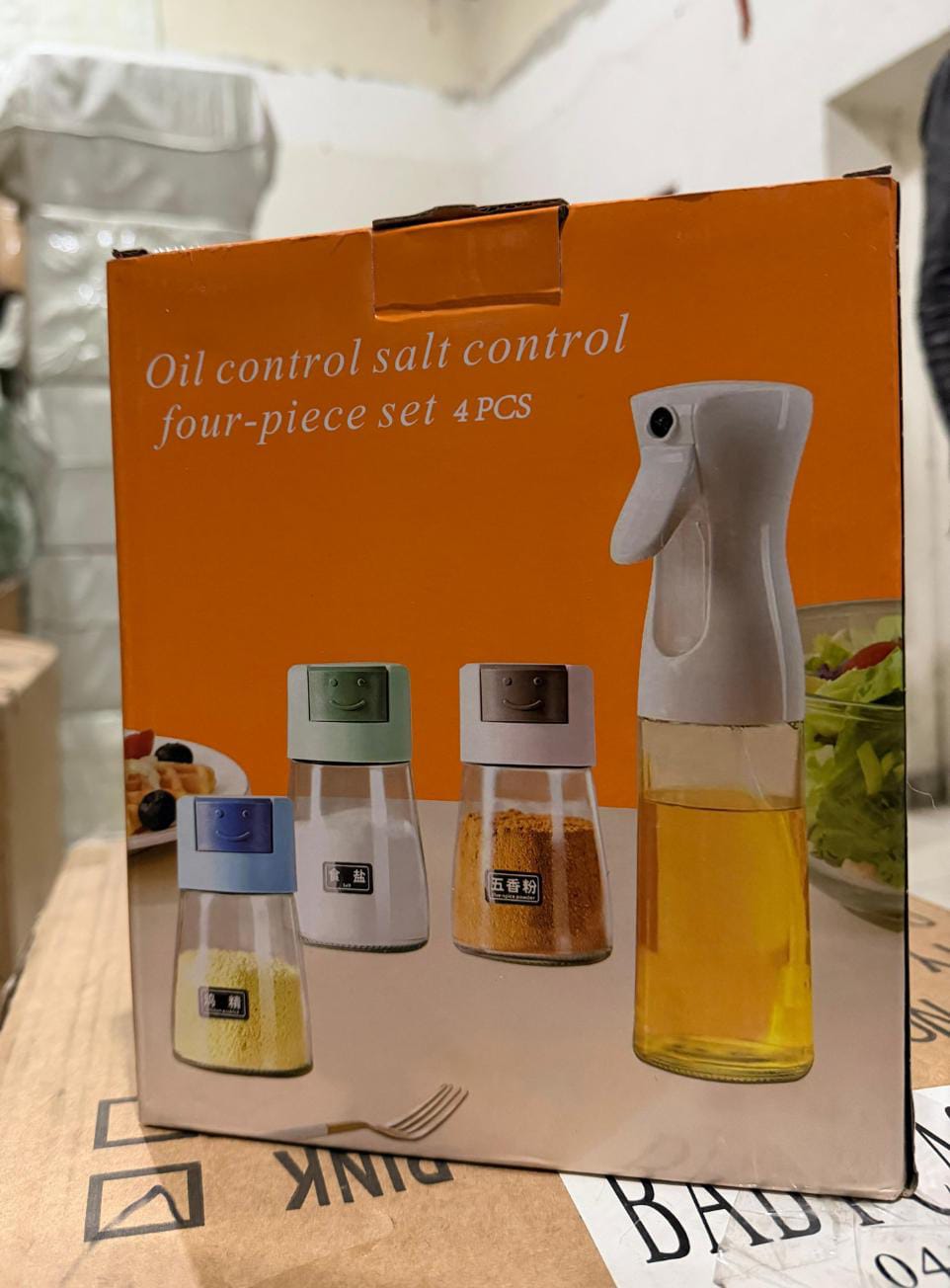 Afraz Daisy 4-Piece Oil & Spice Countertop Set | Premium Glass Organizer