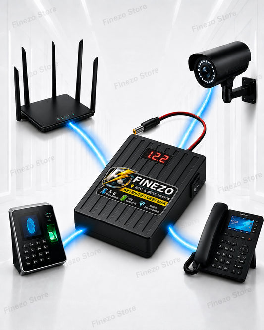 Finezo 12V WiFi Router Power Bank by Afraz – Portable Mini UPS with LED Digital Voltage Display | 5-6 Hours Battery Backup for Uninterrupted Internet