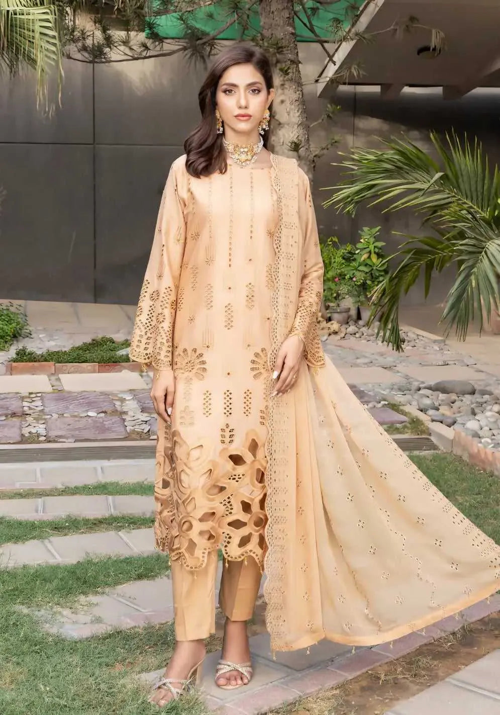 3 PIECE | Lawn/Schiffli Shirt | Lawn Trousers | Schiffli Chiken Pure Dupatta | AFRAZ