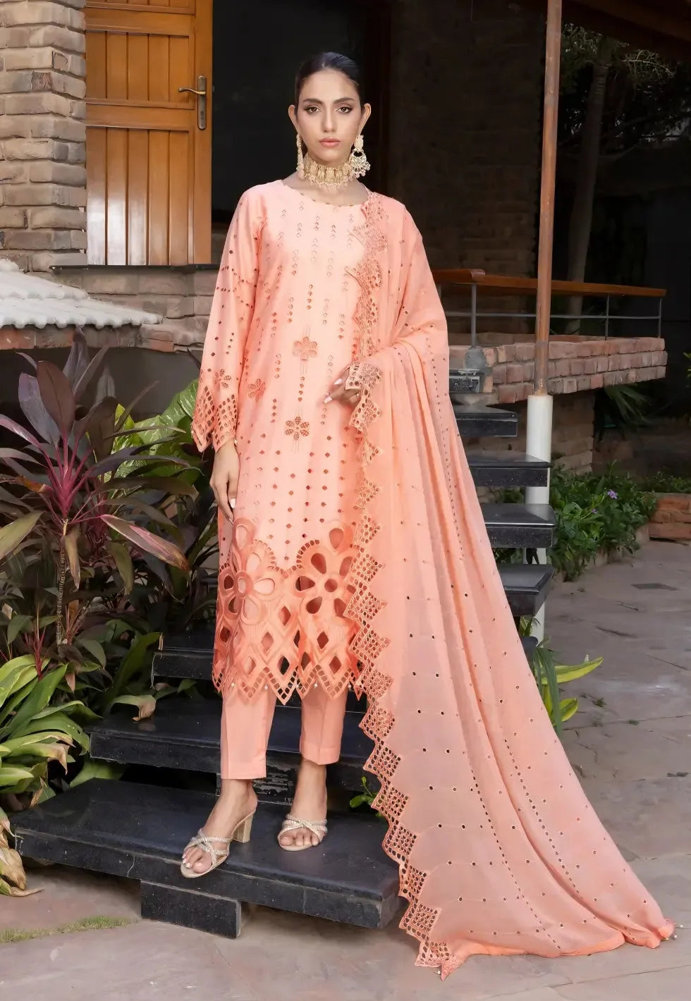 3 PIECE | Lawn/Schiffli Shirt | Lawn Trousers | Schiffli Chiken Pure Dupatta | AFRAZ