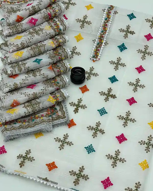 Khaadi net dress _ resham embroidered booti work on shirt. Resham Embroidered jaal Khaadi net dupatta. Buy online from afraz.pk