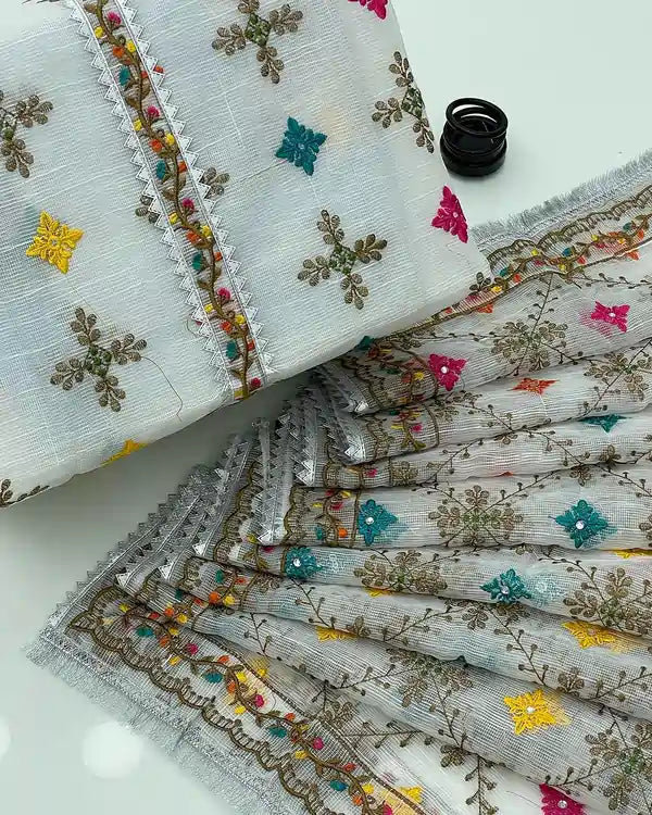 Khaadi net dress _ resham embroidered booti work on shirt. Resham Embroidered jaal Khaadi net dupatta. Buy online from afraz.pk