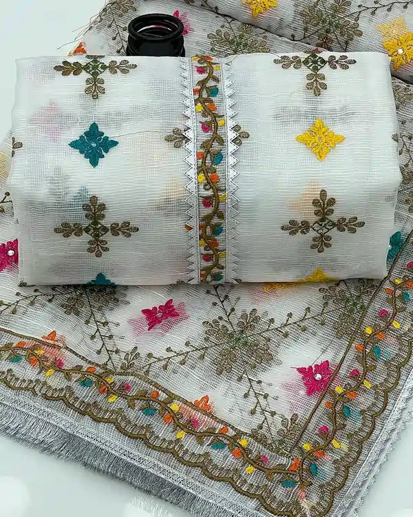 Khaadi net dress _ resham embroidered booti work on shirt. Resham Embroidered jaal Khaadi net dupatta. Buy online from afraz.pk