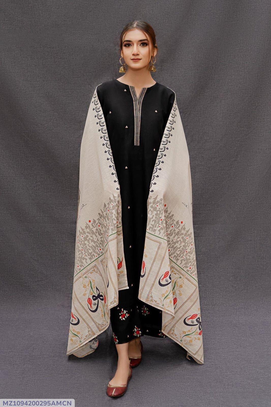 Women’s Black Embroidered Kurt a with Floral Shawl – Elegant Traditional Wear