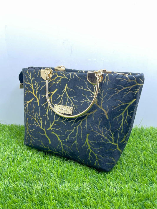 Blue Velvet Printed Girls Handbag – Stylish 10x5x8 Inch Fashion Bag