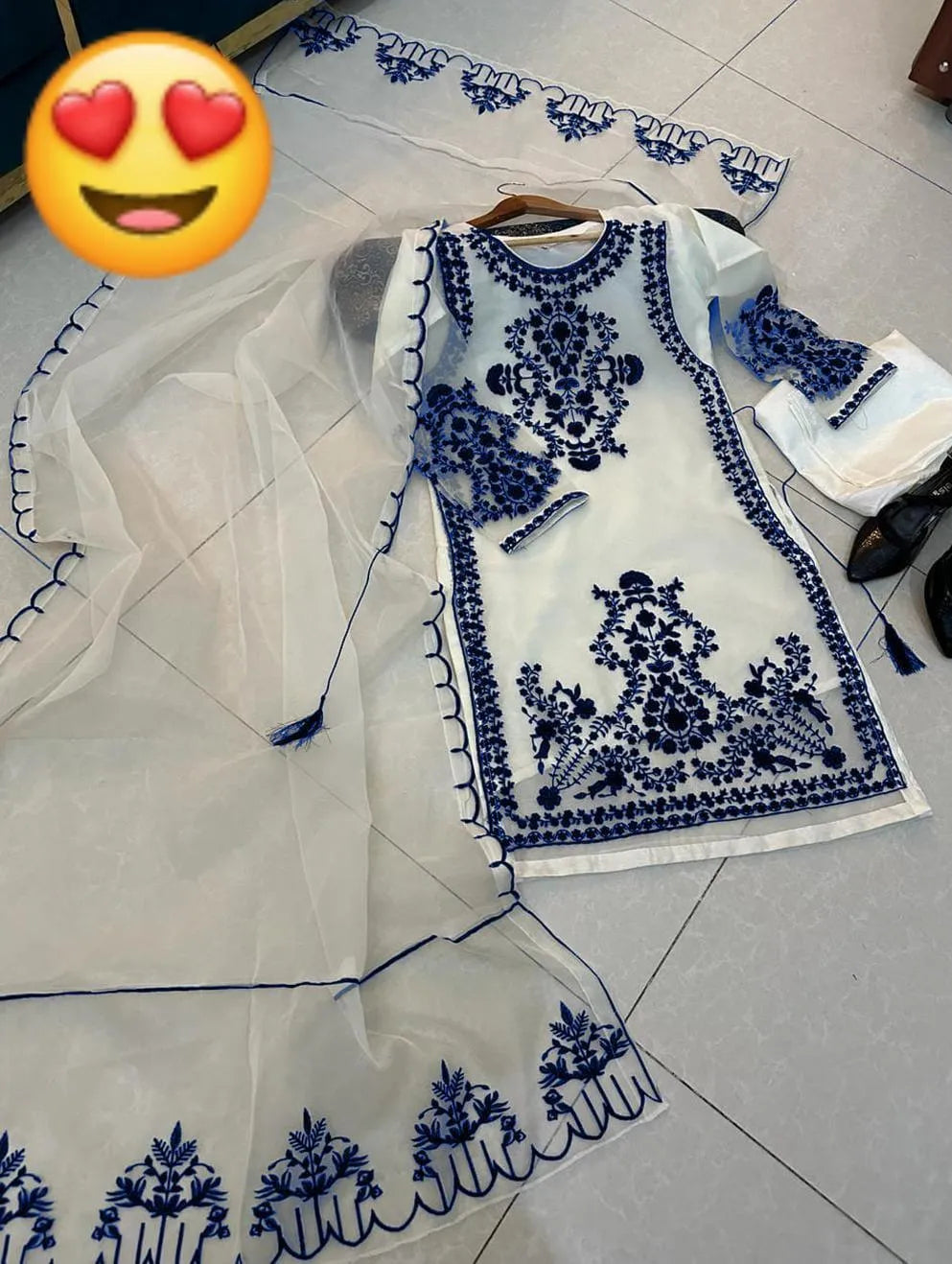 3PC |Elegant Blue Embroidered 3-Piece Suit for Women