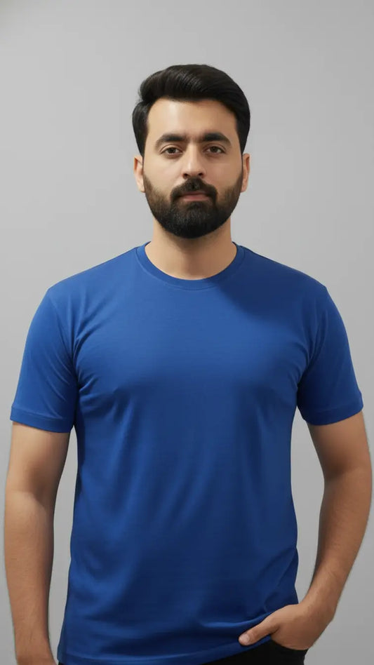 Buy Royal Blue crewneck plain t-shirt for men| Buy online Pakistan | Front closer View | AFRAZ