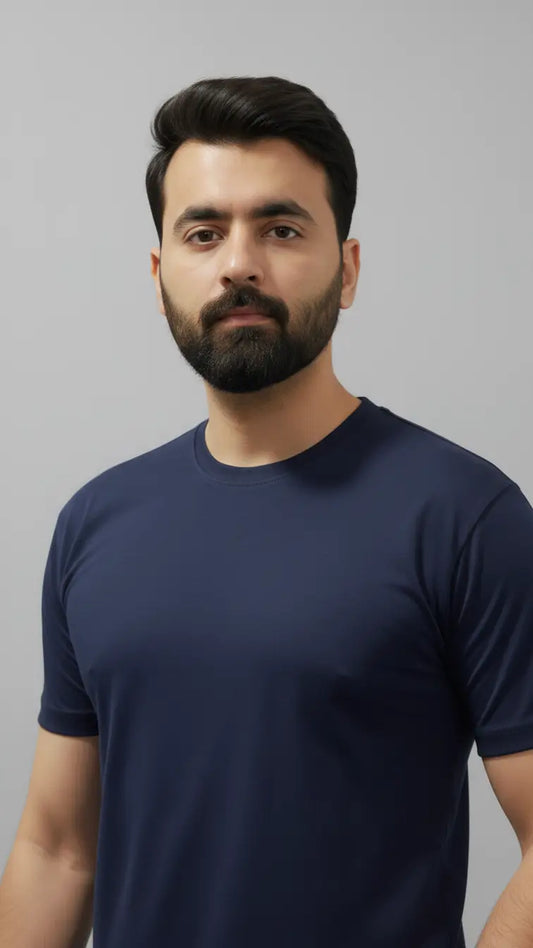 Solid Navy Royal Blue crewneck plain t-shirt for men| Buy online Pakistan | closer Front View | AFRAZ