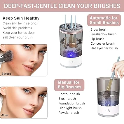 Afraz 3-in-1 Electric Makeup Brush Cleaner – Automatic Spin Washing Machine & Dry Holder Organizer for All Brush Sizes