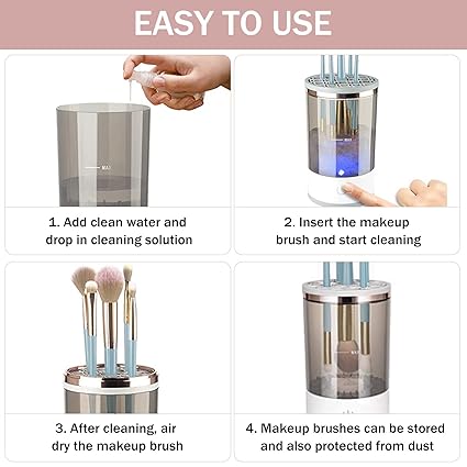 Afraz 3-in-1 Electric Makeup Brush Cleaner – Automatic Spin Washing Machine & Dry Holder Organizer for All Brush Sizes
