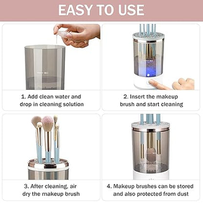 Afraz 3-in-1 Electric Makeup Brush Cleaner – Automatic Spin Washing Machine & Dry Holder Organizer for All Brush Sizes
