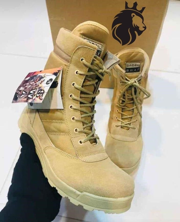 Afraz "Beige Swat" Men's Long Army Boots — Premium High-Ankle Tactical Combat & Hiking Shoes