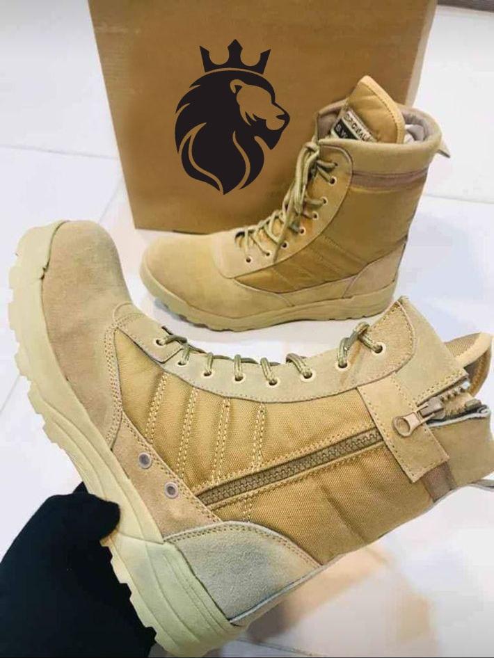 Afraz "Beige Swat" Men's Long Army Boots — Premium High-Ankle Tactical Combat & Hiking Shoes