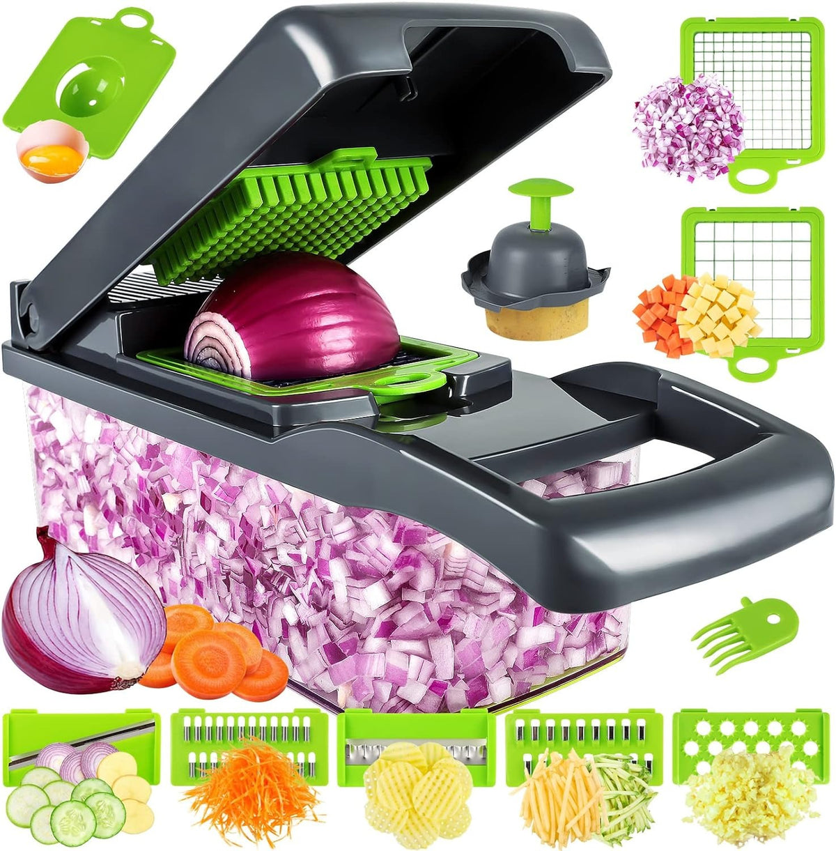Kitchen Ideas 16-in-1 Multifunctional Vegetable Chopper by Afraz | Premium Stainless Steel Interchangeable Blades Slicer Set