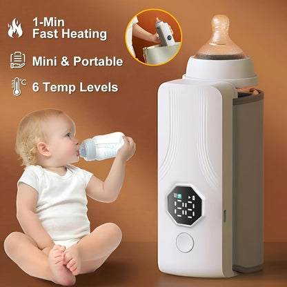 Afraz Portable Baby Bottle Warmer – Fast 1-Min Heating Rechargeable Milk Heater, USB Powered Travel Bottle Warmer with 6 Temperature Levels & Smart LCD Display for On-the-Go Feeding