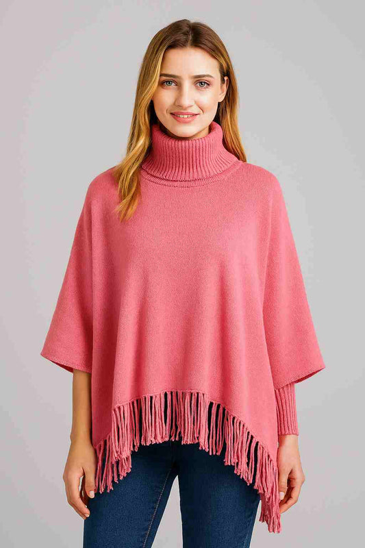 Luxe High-Neck Fleece Poncho with Adjustable Sleeves