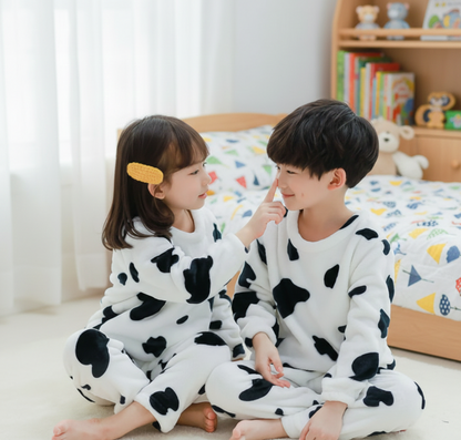 Afraz Premium Ultra-Soft Fleece Kids Cow Print Pajamas — Plush Flannel Winter Loungewear Set for Boys & Girls