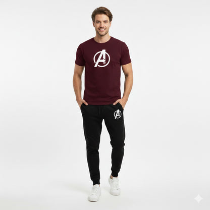 Afraz Men’s Casual Maroon Tracksuit – Round Neck Half-Sleeve T-Shirt & Matching Trouser Set for Gym, Jogging & Daily Wear