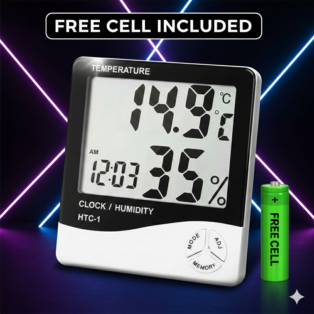 Afraz Professional LCD Indoor Temperature & Humidity Monitor – Large Digital Display Gauge for Home & Office (+ Free Battery)