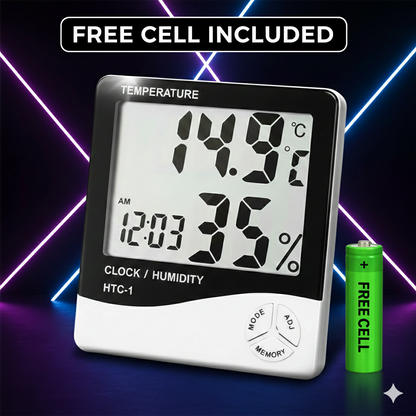 Afraz Professional LCD Indoor Temperature & Humidity Monitor – Large Digital Display Gauge for Home & Office (+ Free Battery)