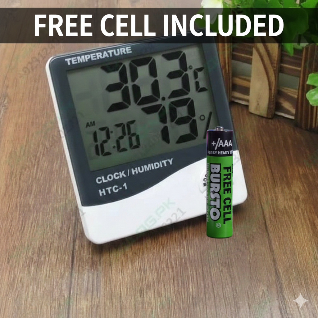 Afraz Professional LCD Indoor Temperature & Humidity Monitor – Large Digital Display Gauge for Home & Office (+ Free Battery)