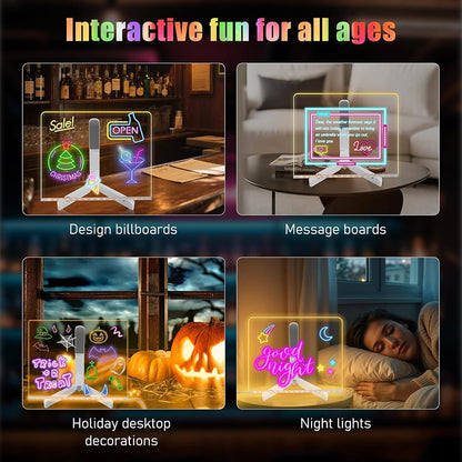 Afraz LED Light-Up Acrylic Writing Board with 7 Colorful Neon Markers