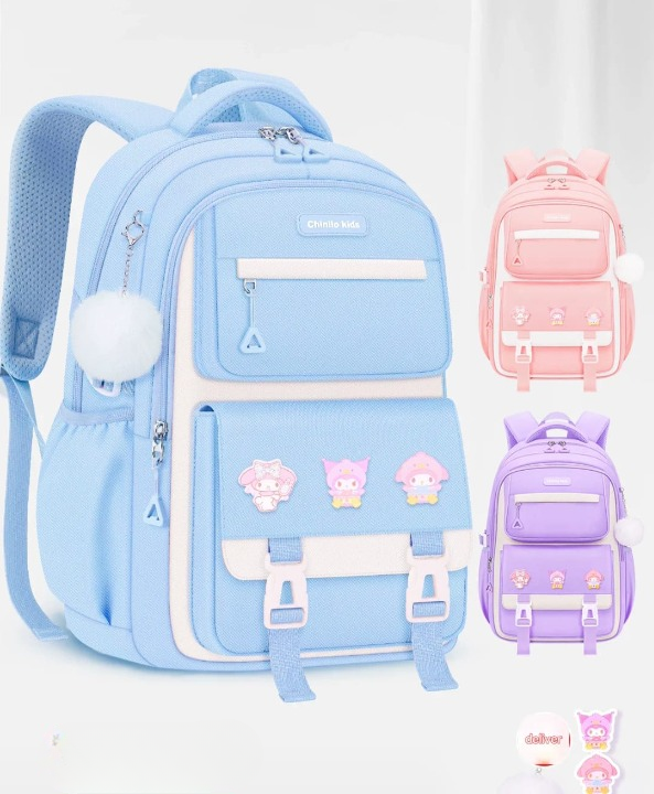 Afraz Smart Waterproof School Backpack – Premium 43cm Durable Pink Blue Purple Bag for Grade 1-5
