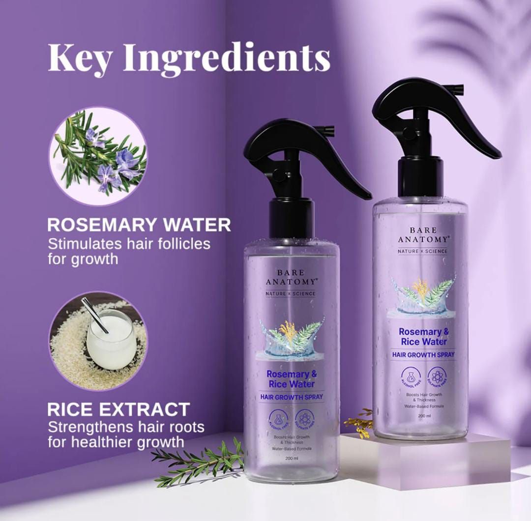 Afraz Bare Anatomy 200ml Rosemary & Rice Water Hair Spray – Anti-Hair Fall & Volumizing Growth Tonic