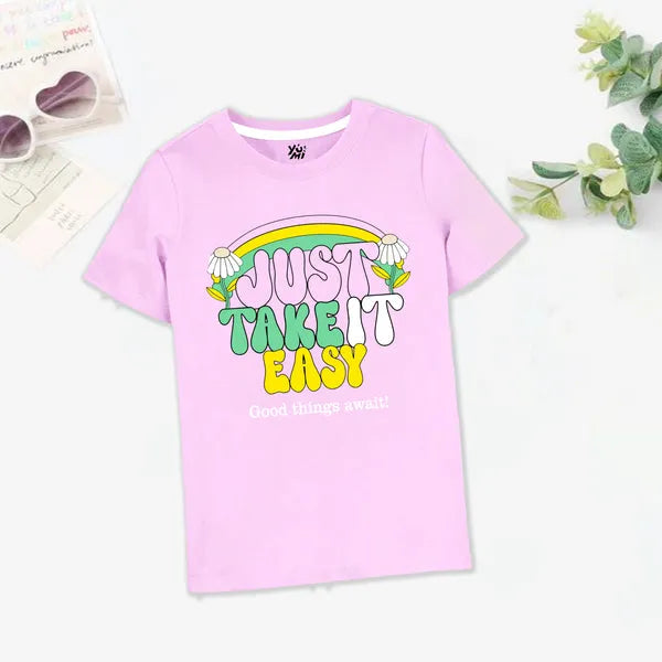 Afraz Kids "JUST TAKE IT EASY" Printed T-Shirt – Ultra-Soft Cotton Casual Tee