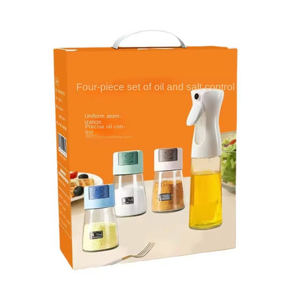 Afraz Daisy 4-Piece Oil & Spice Countertop Set | Premium Glass Organizer
