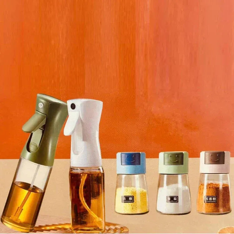 Afraz Daisy 4-Piece Oil & Spice Countertop Set | Premium Glass Organizer