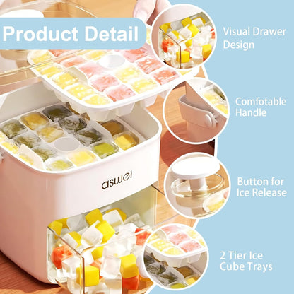 Afraz Double-Layer Ice Cube Tray with Storage Box & Handle – Rapid Release Freezer Mold for Cold Drinks