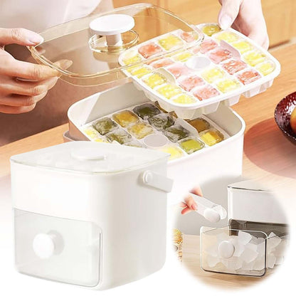 Afraz Double-Layer Ice Cube Tray with Storage Box & Handle – Rapid Release Freezer Mold for Cold Drinks