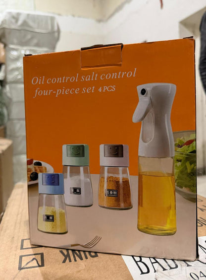 Afraz Daisy 4-Piece Oil & Spice Countertop Set | Premium Glass Organizer