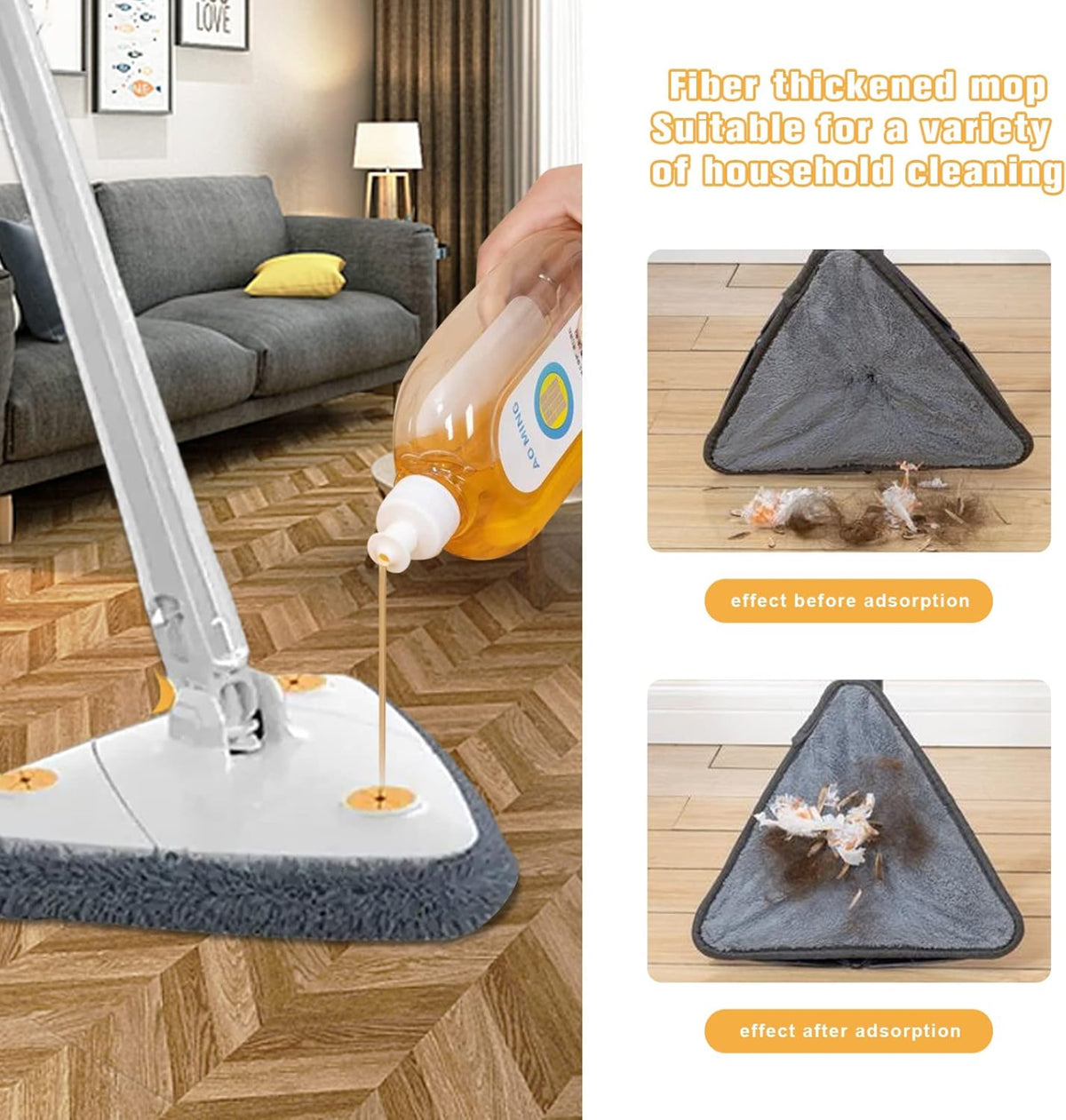 Afraz Triangle Shaped Microfiber Mop | Self-Wringing 360° Floor Dust Mop