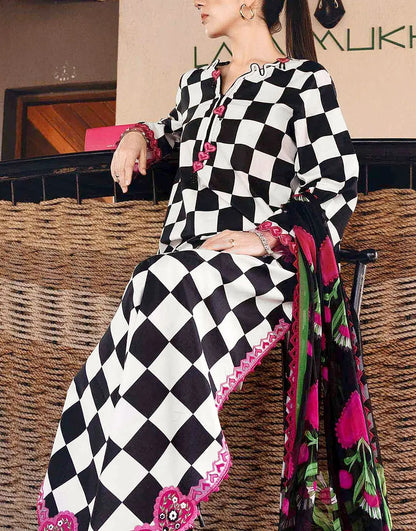 Afraz  Elegant Checkerboard Embroidered Lawn 3Pc Unstitched Suit