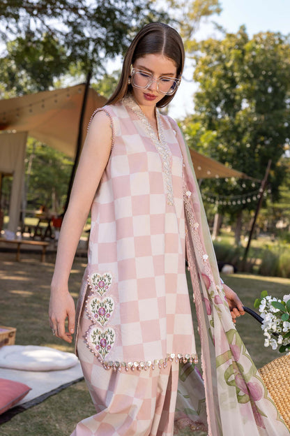 Afraz Luxury Checkerboard Embroidered Lawn 3Pc Suit with Chiffon Dupatta
