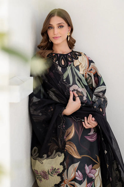 Afraz Premium 3-Piece Unstitched All-Over Printed Black Lawn Dress with Chiffon Dupatta