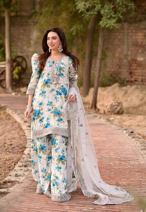 Afraz Premium 3-Piece Unstitched All-Over Print Embroidered Lawn EID Dress