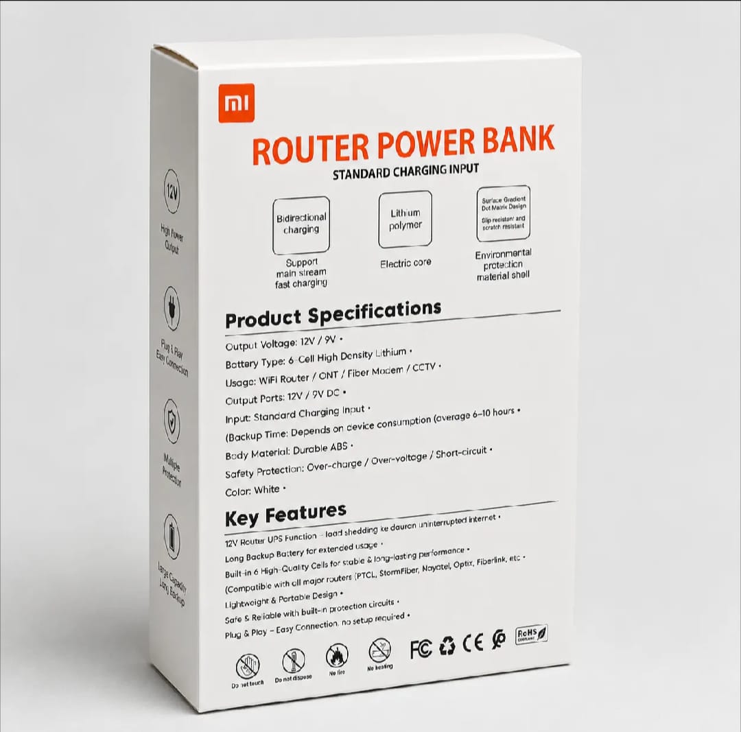 Xiaomi Mi 12V Router Power Bank by Afraz – 20000mAh Mini UPS Battery Backup for Uninterrupted Wi-Fi Internet Connectivity