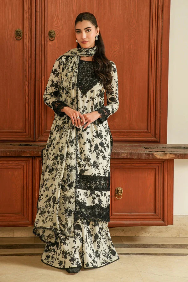Afraz Premium 3-Piece Unstitched Digital Printed Lawn Dress with Chiffon Dupatta