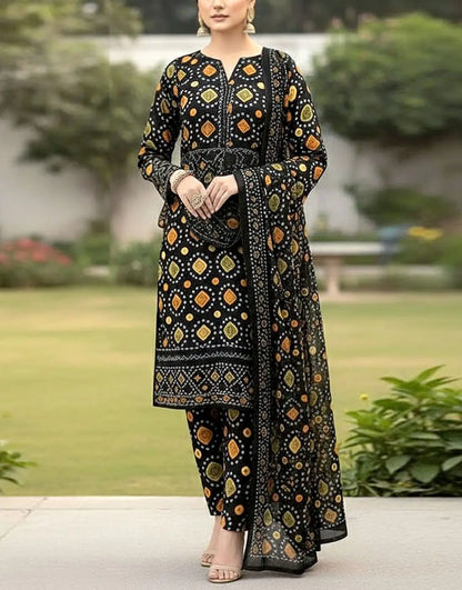 Afraz Premium 3-Piece Unstitched Digital Chunri Print Embroidered Lawn Dress