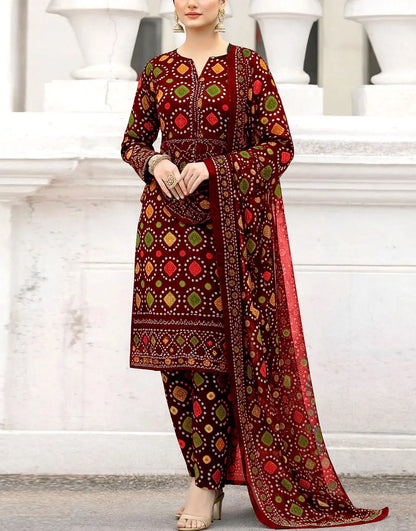 Afraz Premium 3-Piece Unstitched Digital Chunri Print Embroidered Lawn Dress
