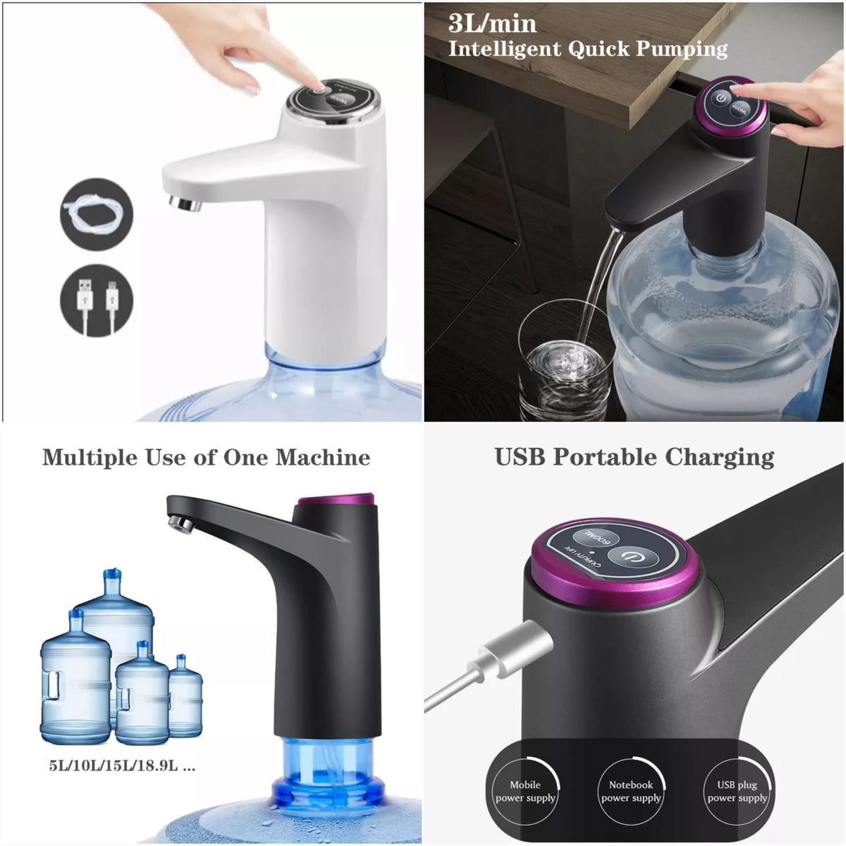 Afraz Automatic Water Bottle Pump | Touch Intelligent Rechargeable Dispenser for 5-Gallon Bottles