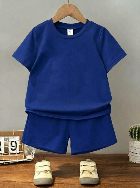 Afraz Smart Kids Plain Summer Tracksuit Set – Premium Cotton Blend T-Shirt & Shorts Co-Ord