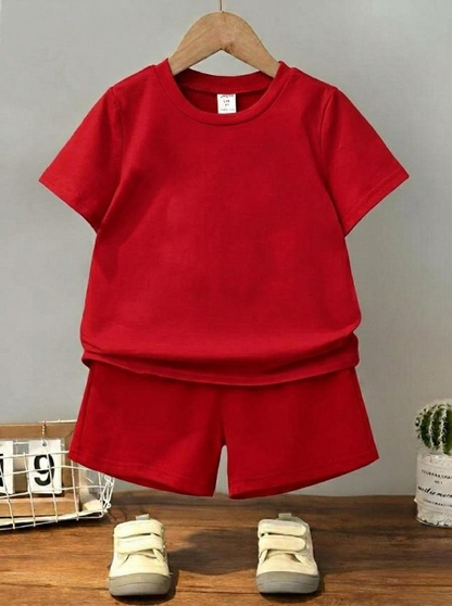 Afraz Smart Kids Plain Summer Tracksuit Set – Premium Cotton Blend T-Shirt & Shorts Co-Ord