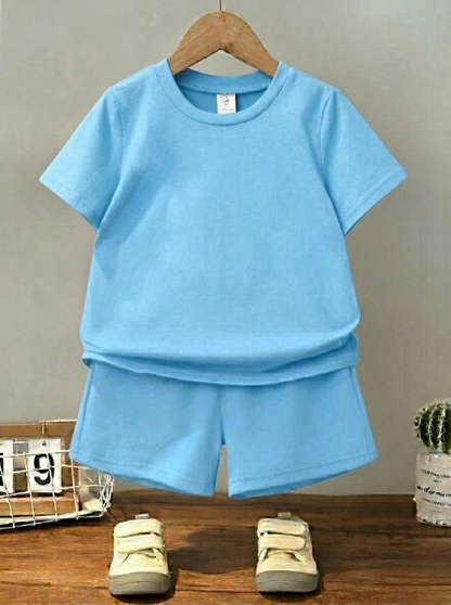 Afraz Smart Kids Plain Summer Tracksuit Set – Premium Cotton Blend T-Shirt & Shorts Co-Ord