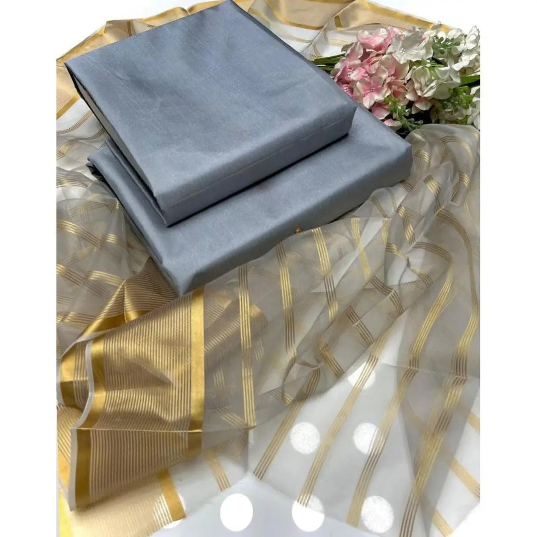 Afraz Premium 3-Piece Unstitched Katan Silk Suit with Luxury Organza Dupatta