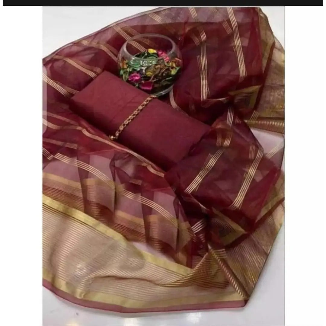 Afraz Premium 3-Piece Unstitched Katan Silk Suit with Luxury Organza Dupatta
