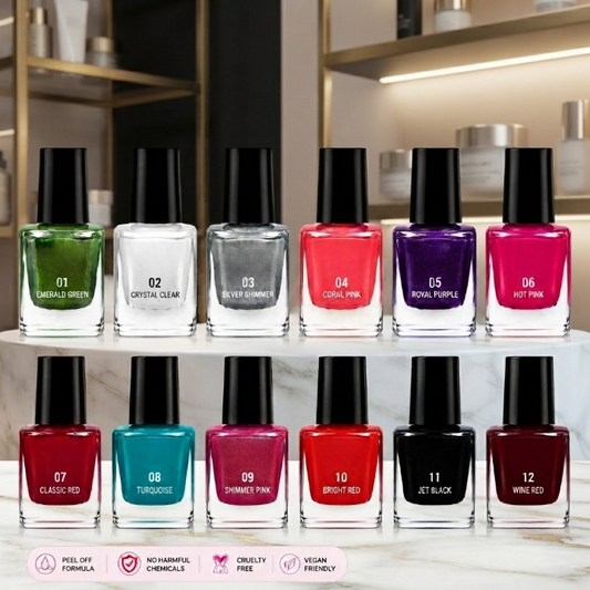 Afraz Pack of 12 Peel-Off Nail Polish Set – Vibrant Colors & Easy Removal Cosmetic Kit